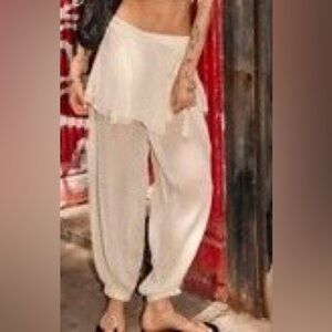 Free People Tongue Tied Sheer Ivory Balloon Pants
